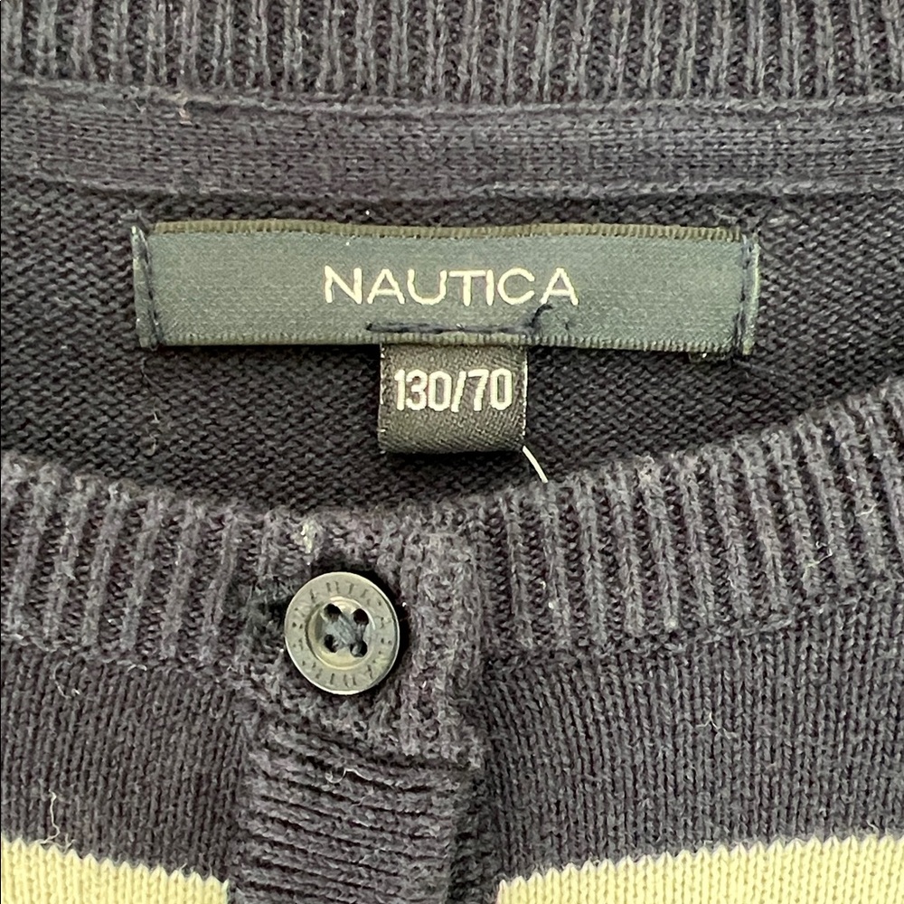 Nautica Navy and White Striped Crewneck Henley Sweater NWT - Picture 3 of 12